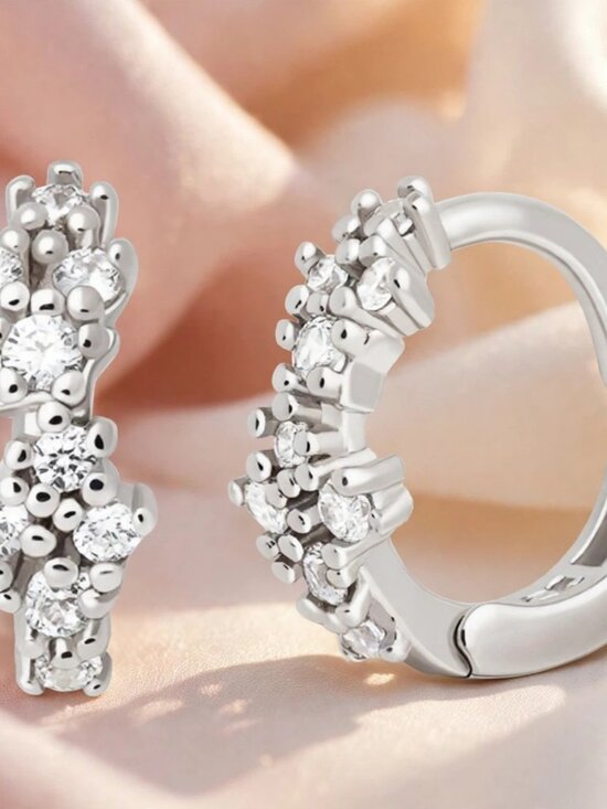 Jewelry - Silver Crystal Cluster Huggie Hoop Earrings